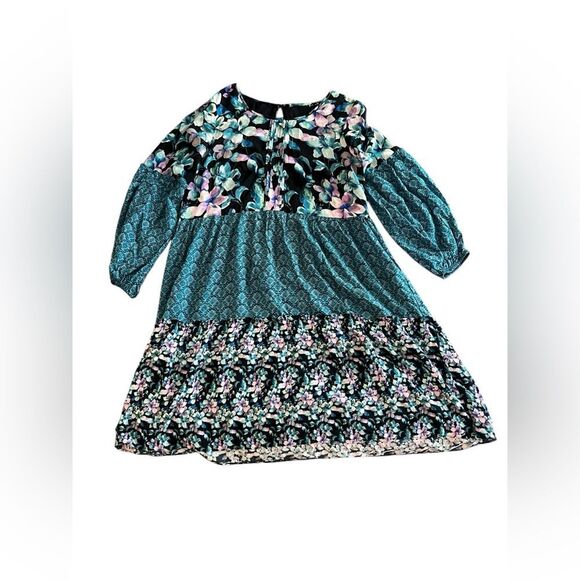 Soft Surroundings Women Floral Mixed Media Long Sleeve Night Bloom Dress - Picture 2 of 9